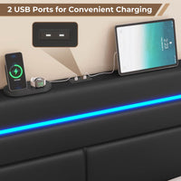 Sikaic Bed Frame Platform Metal Bed Frame with Charging Station and  LED Lights Headboard & 4 Drawers No Box Spring Needed Black