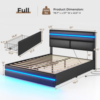 Sikaic Bed Frame Platform Metal Bed Frame with Charging Station and  LED Lights Headboard & 4 Drawers No Box Spring Needed Black