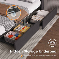 Sikaic Bed Frame PU Leather LED Bed Frame with Charging Station Storage Headboard Grey