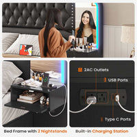 Sikaic Bed Frame PU Leather Upholstered Led Bed Frame with Storage Drawers Outlets & Nightstands Black