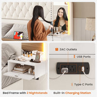 Sikaic Bed Frame PU Leather Upholstered Led Bed Frame with Storage Drawers Outlets & Nightstands White