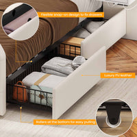Sikaic Bed Frame PU Leather Upholstered Led Bed Frame with Storage Drawers Outlets & Nightstands White