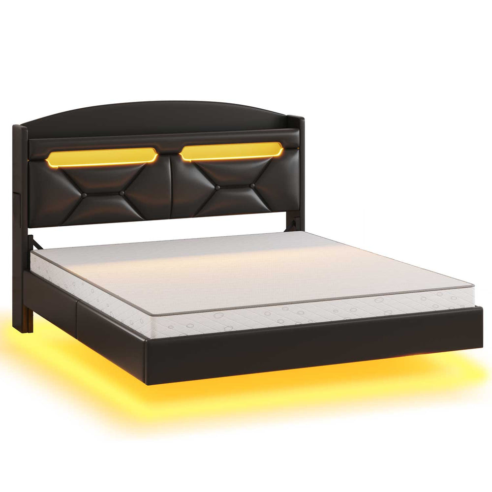 Sikaic Bed Frame RGB LED Floating Bed Frame with Storage Black