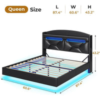 Sikaic Bed Frame RGB LED Floating Platform Bed Frame with Type-C Charging Station & Storage Headboard No Box Spring Needed PU Black