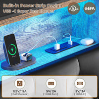 Sikaic Bed Frame Upholstered Platform Bed Frame with LED Lights & Charging Station Hidden Storage Headboard and 4 Drawers PU Black