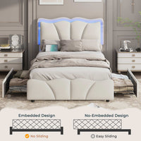 Sikaic Bed Frame Upholstered Platform Led Bed Frame with USB Ports Drawers White
