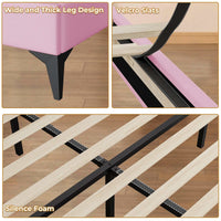 Sikaic Bed Frame Velvet Princess Platform RGB LED Bed Frame with Storage Drawers and Adjustable Crystal Button Headboard Creamy Pink