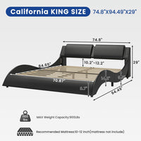 Sikaic Bed Frame Wave Like Curve LED Lighting Bed Frame with Charging Ports and Headboard Black
