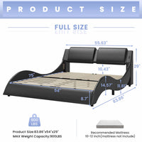 Sikaic Bed Frame Wave Like Curve LED Lighting Bed Frame with Charging Ports and Headboard Black