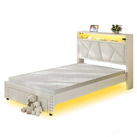 Sikaic Bed Frame Twin LED Bed Frame White White / Engineered Wood / Modern