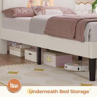 Sikaic Bed Frame Twin Size LED Bed Frame with Charging Station and Storage Headboard White White / Engineered Wood / Modern