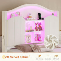 Sikaic Bed Frame Twin Size LED Bed Frame with Charging Station and Storage Headboard White White / Engineered Wood / Modern