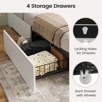 Sikaic Bed Frame Full Size Bed Frame with 4 Storage Drawers and Charging Station White White / Full / Engineered Wood