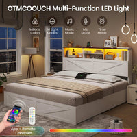 Sikaic Bed Frame Full Size Bed Frame with 4 Storage Drawers and Charging Station White White / Full / Engineered Wood