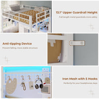 Sikaic Bed Frame Full Metal Loft LED Bed Frame with 8 Storage Drawers & Charging Station and 4 Open Storage Shelves White White / Full Size / Steel