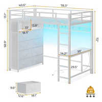 Sikaic Bed Frame Twin Loft LED Bed Frame White White / Steel / Modern