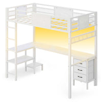 Sikaic Bed Frame Twin Loft Bed Frame with Desk White White / Twin / Metal
