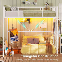 Sikaic Bed Frame Heavy Duty Metal Loft Twin Size Bed Frame with Led Lights and Full-Length Guardrail & Ladder No Box Spring Needed White White / Twin / Modern