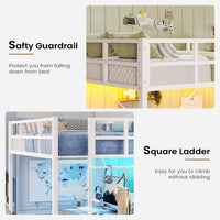 Sikaic Bed Frame Heavy Duty Metal Loft Twin Size Bed Frame with Led Lights and Full-Length Guardrail & Ladder No Box Spring Needed White White / Twin / Modern