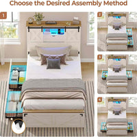 Sikaic Bed Twin Size Bed Frame with 2 Storage Drawers and LED Lights White White / Twin / Engineered Wood