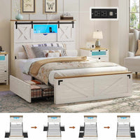 Sikaic Bed Twin Size Bed Frame with 2 Storage Drawers and LED Lights White White / Twin / Engineered Wood