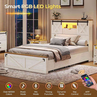 Sikaic Bed Twin Size Bed Frame with 2 Storage Drawers and LED Lights White White / Twin / Engineered Wood