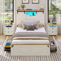 Sikaic Bed Twin Size Bed Frame with 2 Storage Drawers and LED Lights White White / Twin / Engineered Wood