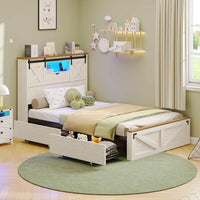 Sikaic Bed Twin Size Bed Frame with 2 Storage Drawers and LED Lights White White / Twin / Engineered Wood