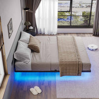 Sikaic Beds & Bed Frames Metal Floating Bed Frame with LED Lights no Headboard Black