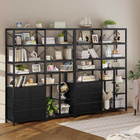 Sikaic Bookshelf 7-Tier Industrial Convertible Bookshelf with 6 Fabric Drawers Black Black / Engineered Wood / Industrial