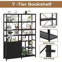 Sikaic Bookshelf 7-Tier Industrial Convertible Bookshelf with 6 Fabric Drawers Black Black / Engineered Wood / Industrial