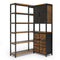 Sikaic Bookshelf L Shaped Corner Bookshelf with 6 Fabric Drawers Rustic Brown Brown / Engineered Wood / Modern