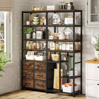 Sikaic Bookshelf 7-Tier Industrial Convertible Bookshelf with 6 Fabric Drawers Rustic Brown Brown / Industrial / Engineered Wood