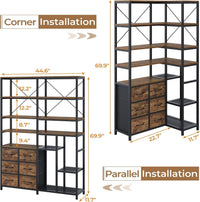 Sikaic Bookshelf 7-Tier Industrial Convertible Bookshelf with 6 Fabric Drawers Rustic Brown Brown / Industrial / Engineered Wood