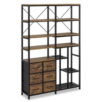 Sikaic Bookshelf 7-Tier Industrial Convertible Bookshelf with 6 Fabric Drawers Rustic Brown Brown / Industrial / Engineered Wood