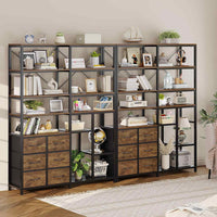 Sikaic Bookshelf 7-Tier Industrial Convertible Bookshelf with 6 Fabric Drawers Rustic Brown Brown / Industrial / Engineered Wood