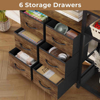 Sikaic Bookshelf 7-Tier Industrial Convertible Bookshelf with 6 Fabric Drawers Rustic Brown Brown / Industrial / Engineered Wood