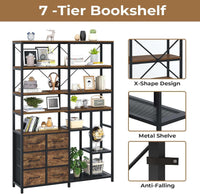 Sikaic Bookshelf 7-Tier Industrial Convertible Bookshelf with 6 Fabric Drawers Rustic Brown Brown / Industrial / Engineered Wood