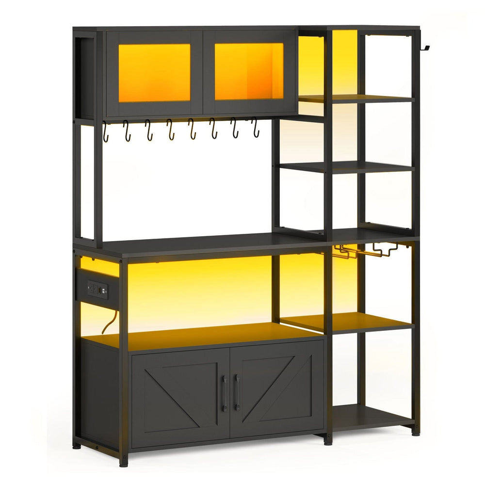 Sikaic Coffee Bar 45.3 Inches Farmhouse Coffee Bar with Power Outlet Black Black / Engineered Wood / Farmhouse