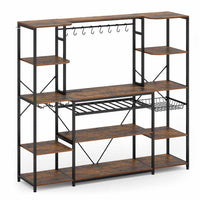 Sikaic Coffee Bar Coffee Bar with Power Outlet Storage Shelves Brown Brown / Engineered Wood / Modern