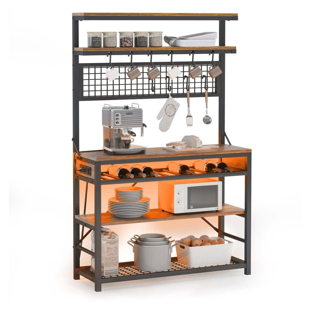 Sikaic Coffee Bar LED Coffee Bar with Power Outlet Open Storage Brown Brown / Modern