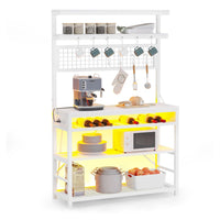 Sikaic Coffee Bar LED Coffee Bar with Power Outlet Open Storage White White / Modern