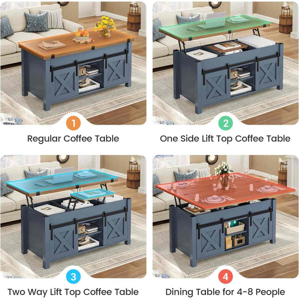 4 in 1 Multi-Function Lift Top Coffee Table Blue
