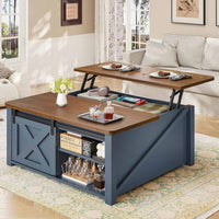 Sikaic Coffee Table 31.5 Inches Lift Top Coffee Table with Large Hidden Storage Compartment and Adjustable Shelves Blue Blue / Engineered Wood / Modern