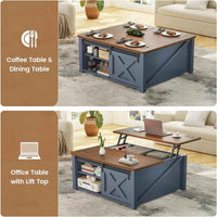 Sikaic Coffee Table 31.5 Inches Lift Top Coffee Table with Large Hidden Storage Compartment and Adjustable Shelves Blue Blue / Engineered Wood / Modern