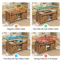 Sikaic Coffee Table 4 in 1 Multi-Function Lift Top Coffee Tables Converts to Dining Table Brown