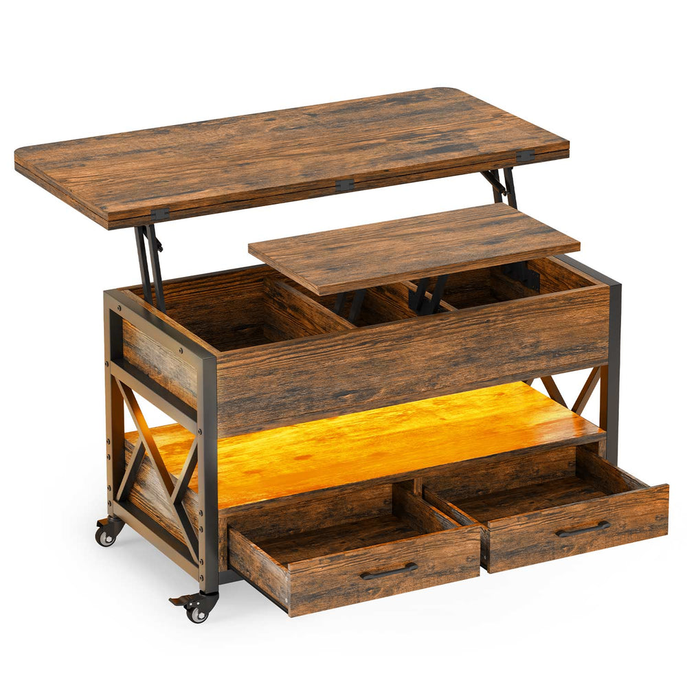 Sikaic Coffee Table 40 Inches Lift Top 4 in 1 LED Coffee Table Brown Brown / Metal / Modern