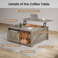 Sikaic Coffee Table 31.5 Inches Lift Top Coffee Table with Large Hidden Storage Compartment and Adjustable Shelves Grey Grey / Engineered Wood / Modern