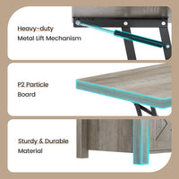 Sikaic Coffee Table 4 in 1 Multi-Function Lift Top Coffee Tables Converts to Dining Table Grey