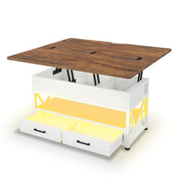 Sikaic Coffee Table 40 Inches Lift Top 4 in 1 LED Coffee Table with 2 Drawers White Brown White Brown / Engineered Wood / Modern